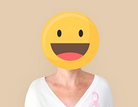Woman with pink ribbon for breast cancer awareness portrait