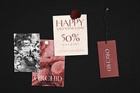 Valentine's mood board mockup, business branding collage psd