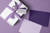 Pastel purple gift box, envelope, aesthetic packaging