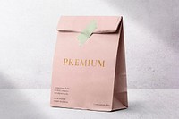 Pastry paper bag mockup, feminine business branding psd