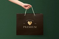 Black shopping bag mockup, business branding psd