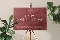 Valentine's easel sign mockup, business branding psd 