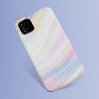 Phone case mockup, digital device, colorful pastel marble design psd