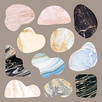 Aesthetic marble texture badge, blob shape sticker design psd set