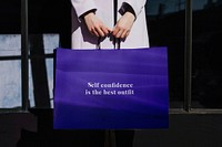 Shopping paper bag mockup, International Women's Day celebration concept psd