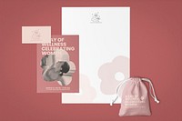 Flyer mockup, cute feminine design, International Women's Day celebration concept psd set