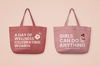 Tote bags png mockup, International Women's Day celebration concept, transparent design