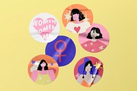 Round crumpled stickers mockup, International Women's Day design psd