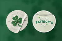 Round crumpled sticker mockup, St. Patrick’s Day design psd