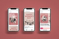 Smartphone screens mockup, International Women's Day celebration concept set psd