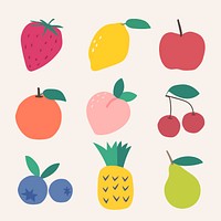 Flat design fruit collage element set psd