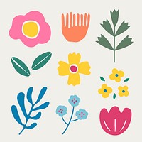 Flat design flower collage element set psd