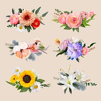 Floral collage elements, flowers, psd set