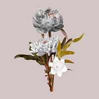 Feminine flower bouquet collage element, greige design