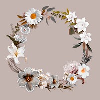 Greige aesthetic, flowers frame, floral psd design