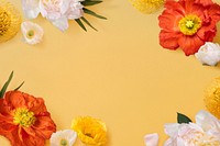 Yellow flowers frame background, nature design