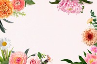 Colorful flowers frame background, feminine psd design