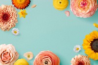 Colorful flowers frame background, feminine psd design