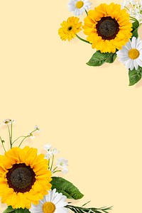 Yellow flowers frame background, nature design