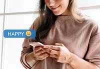 Happy woman using her smartphone