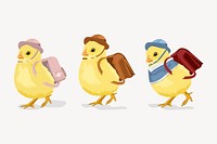 Baby chick students, cute animals illustration clipart