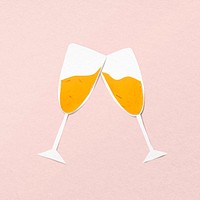Champagne collage element, paper craft design psd