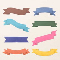 Ribbon banner sticker set, paper craft design vector