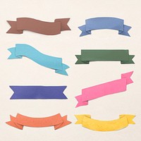 Ribbon banner sticker set, paper craft design psd