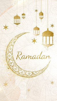 Gold Ramadan typography mobile wallpaper design