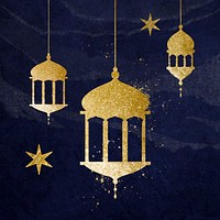 Gold lantern sticker, festive collage element vector