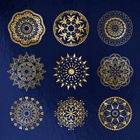 Gold mandala sticker set, festive collage element psd