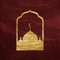 Gold masjid sticker, festive collage element psd
