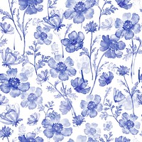 Floral background, seamless pattern watercolor blue anemone flower graphic vector