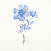 Blue flower clip art, floral watercolor design