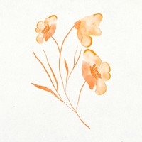 Orange flower sticker, floral watercolor design psd