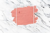 Matte orange paint with a white rectangle frame on a white marble background vector