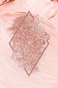 Pink gold glitter with a brownish red rhombus frame on a pastel pink brush stroke patterned background vector