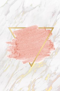 Pastel pink paint with a gold triangle frame on a white marble background vector