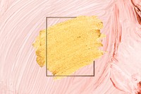 Gold paint with a golden rectangle frame on a pastel pink brush stroke textured background vector