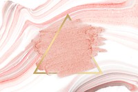 Pastel pink paint with a gold triangle frame on a pastel pink fluid patterned background illustration