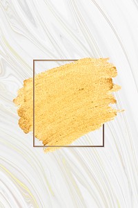 Gold paint with a golden rectangle frame on a white fluid patterned background vector