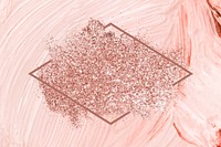 Pink gold glitter with a brownish red rhombus frame on a pastel pink brush stroke patterned background vector