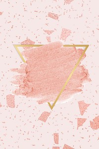Pastel pink paint with a gold triangle frame on a pink marble background vector