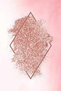 Pink gold glitter with a brownish red rhombus frame on a pink and white background