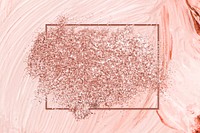 Pink gold glitter with a brownish red rhombus frame on a pastel pink brush stroke background vector