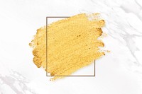 Gold paint with a golden rectangle frame on a white marble background illustration