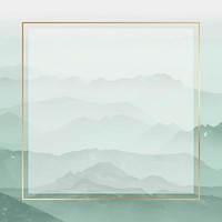 Aesthetic gold frame, mountain landscape design vector