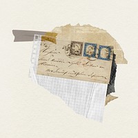 Ripped vintage paper with stamps psd