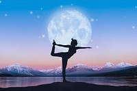 Yoga & wellness background, aesthetic lake view psd