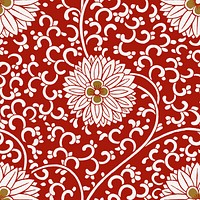 Oriental red seamless pattern flower background, vintage colorful Chinese art vector